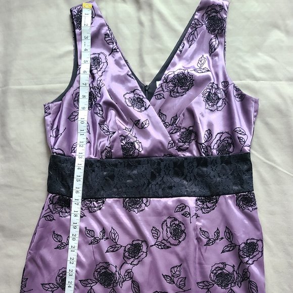 RICKI'S Empire Waist Lilac Crossover Cocktail Dress w/Velvet Floral Print - Picture 8 of 11
